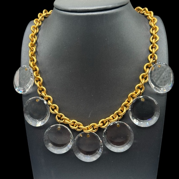Vintage Anne Klein Faceted Glass Disk Statement Necklace